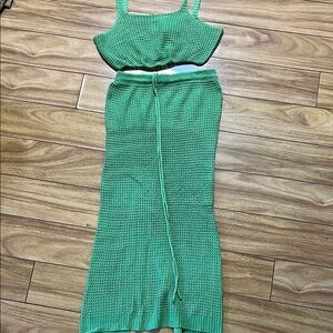 Green Knit Two-Piece Set for beach